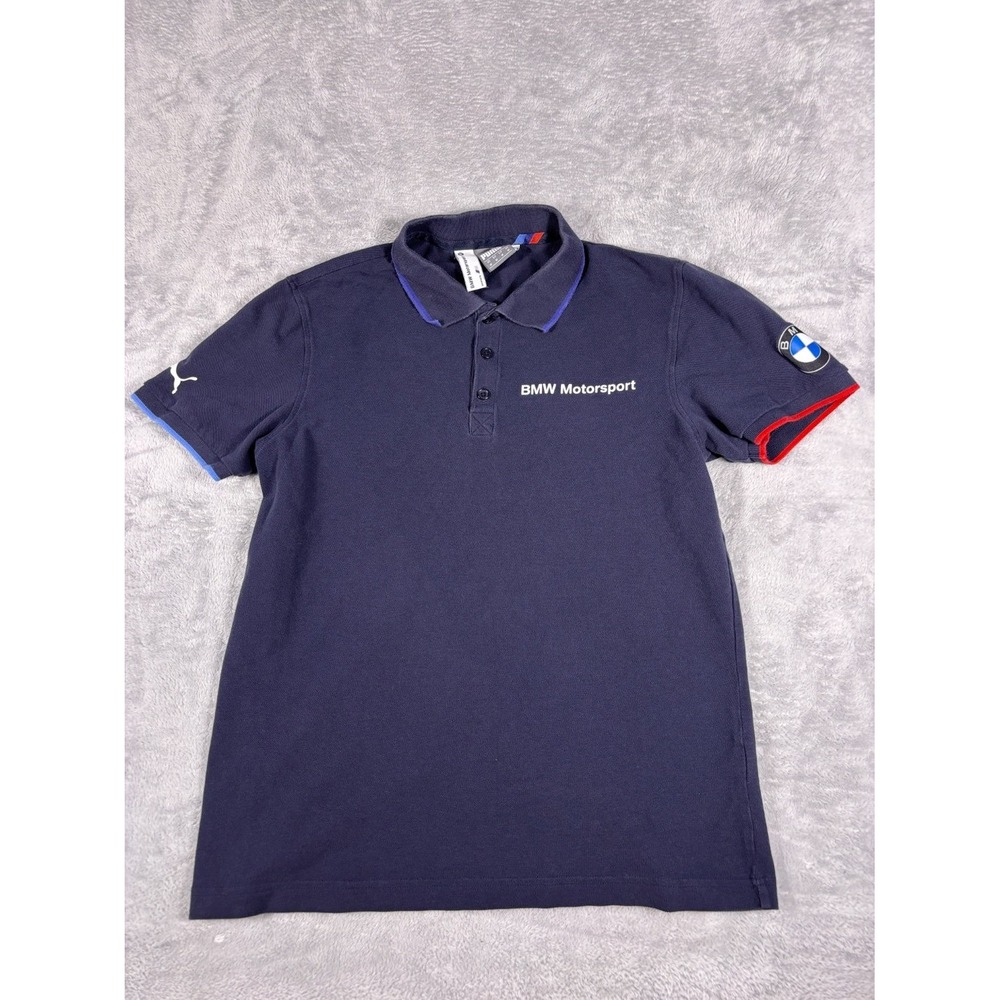 Puma BMW Motorsport Polo Mens M Blue Short Sleeve Contrast Trim Logo